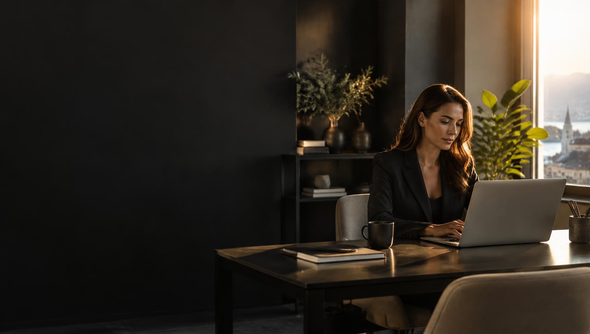 Scène illustrative de travail dans un bureau lumineux
